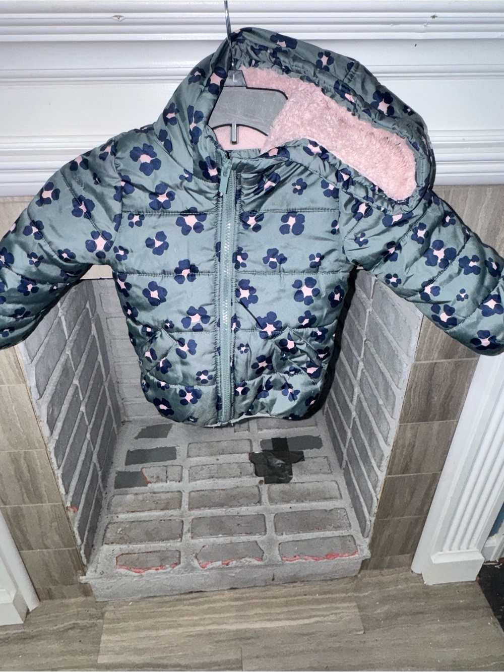 Carter's Floral Puffer Jacket with Pink Sherpa Hood Lining 2t